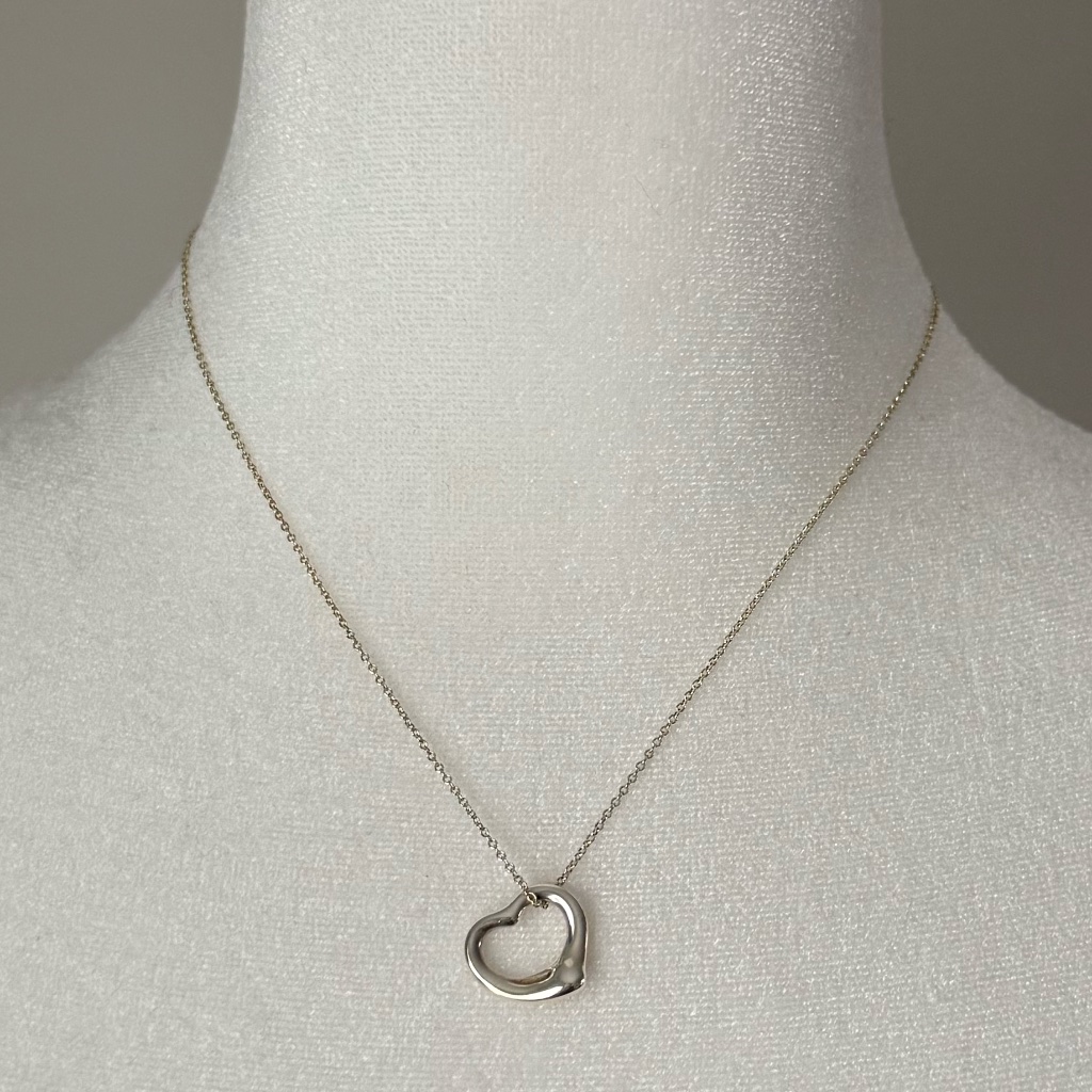 Tiffany Elsa Peretti Silver Open Heart Pendant Necklace 16"